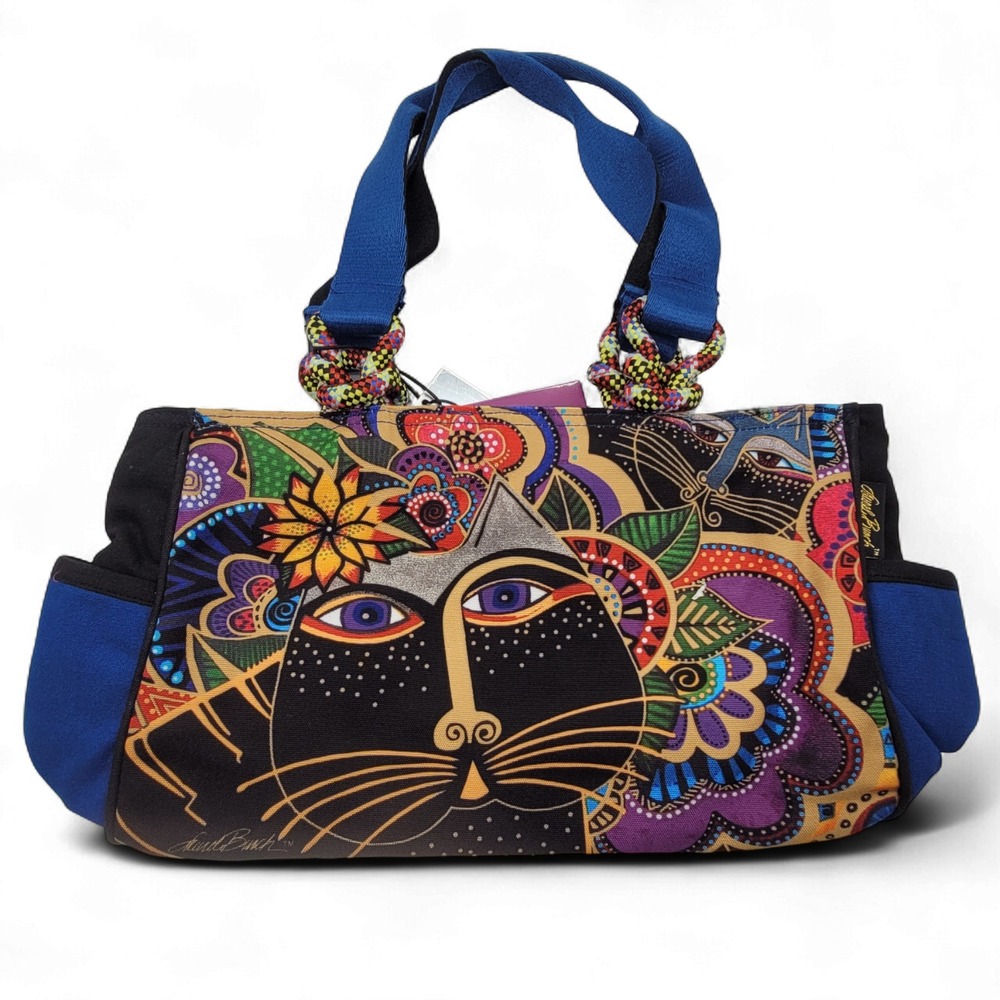 Laurel Burch Carlotta's Cats Shoulder Tote Bag – Large 20"x15" Multicolor Purse - Picture 3 of 5